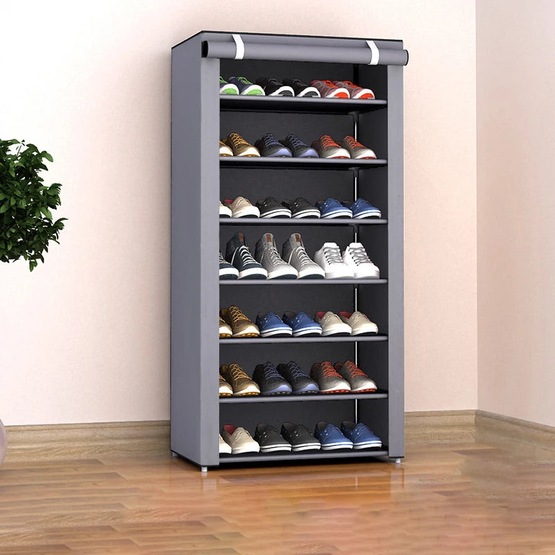 Meuble à Chaussures Modulable 6 à 10 Niveaux avec Portes Anti-Poussière