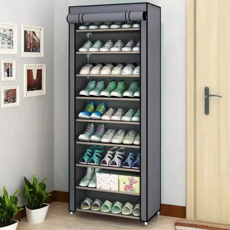 Meuble à Chaussures Modulable 6 à 10 Niveaux avec Portes Anti-Poussière