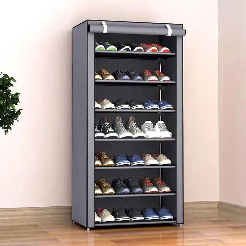 Meuble à Chaussures Modulable 6 à 10 Niveaux avec Portes Anti-Poussière